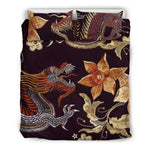 Japanese dragons and flowers Bedding Set 3 Pcs
