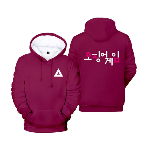 Squid Game - Triangle Symbol Type Round Collar Red Hoodie For Men