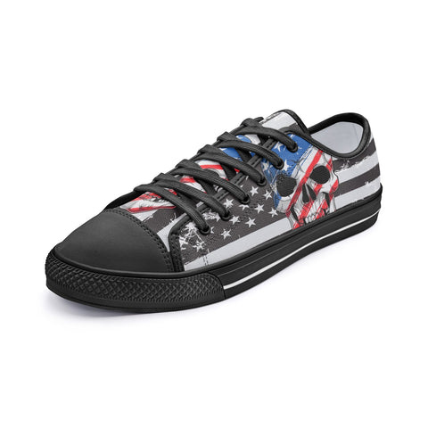 Unisex Vintage Skull American Flag Low Top Shoes