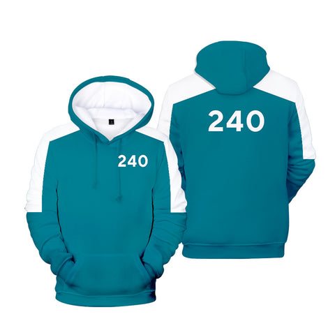 Squid Game - Number 240 Type Round Collar Turquoise Hoodie