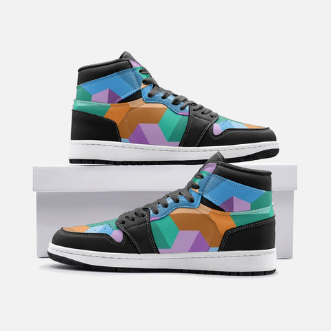 Geometric Color Cubes Leather High Top Sneakers