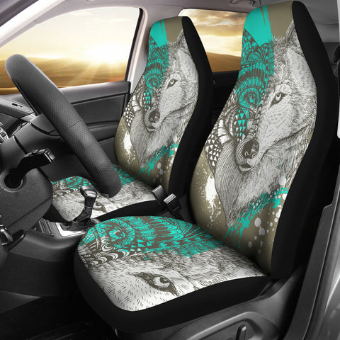 Wolf Head Zentangle Car Seat Covers Set Of 2