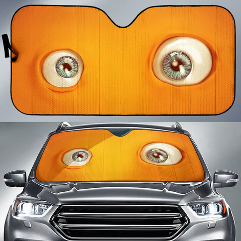 Orange Crazy Eyes Cartoon Car Sunshade