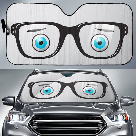 Worried Eyes With Glasses Car Sunshade