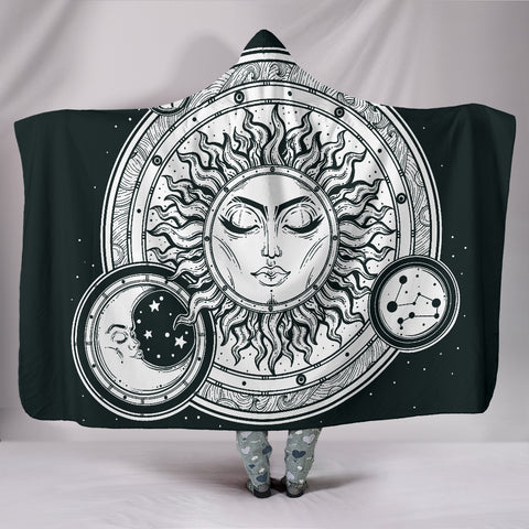 Hand Drawn Sun and Moon Hooded Blanket